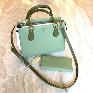 Michael Kors Marilyn Leather Satchel Purse ($298); Empire Wallet ($158) SET; NWT